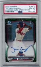 JUSTIN CRAWFORD 2023 BOWMAN CHROME AUTO RC GREEN REFRACTOR #99 PSA 10 PHILLIES