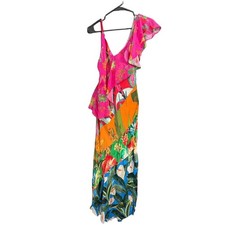 Farm Rio Dress (M) Womens Maxi Floral Ruffled Neckline Sleeveless Boho Resort