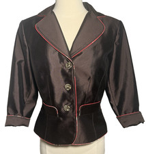 Kay Unger New York Blended Silk Jacket Brown Decorative Buttons Size 10