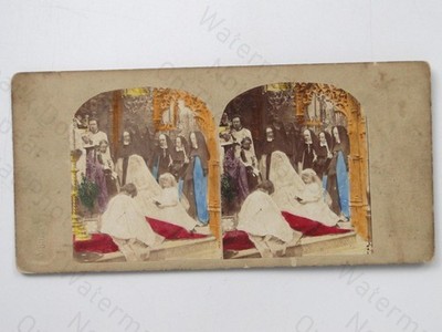 J Elliott Reception Profession Nuns Sister Mercy Hand-Tinted Genre Stereoview