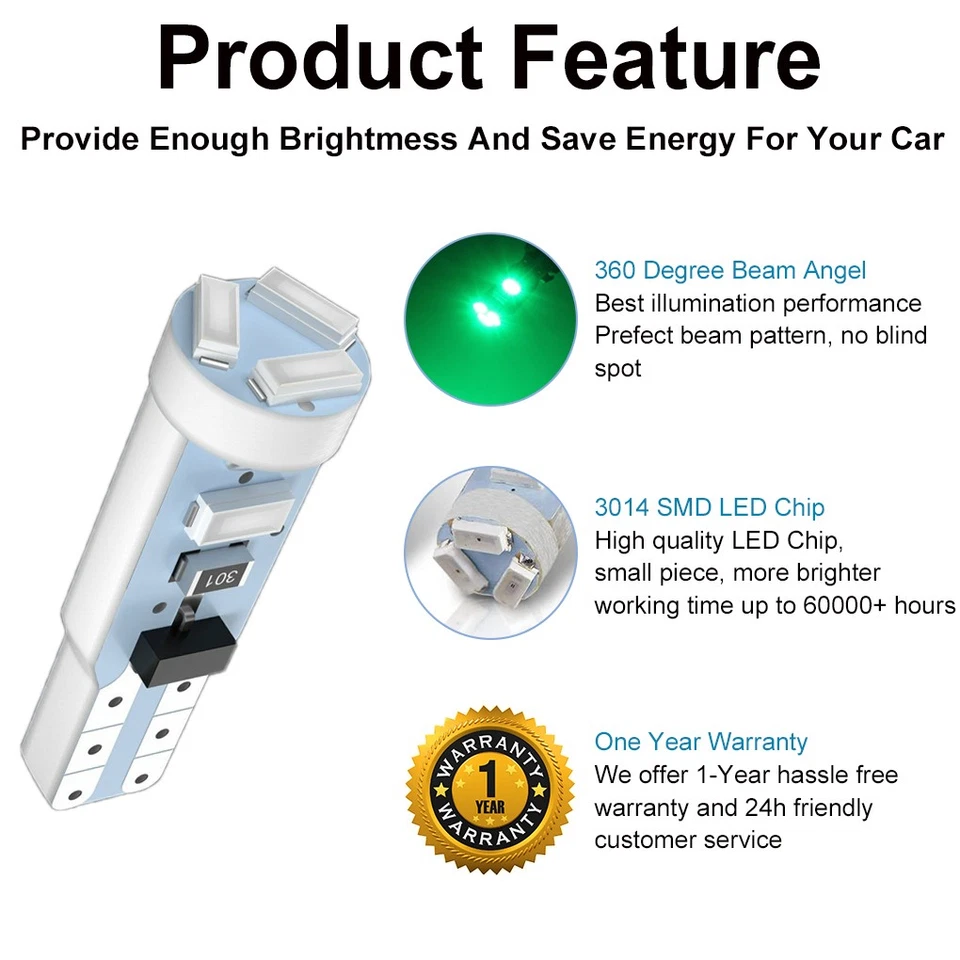 6x Aircon Heater Panel Dash Clock LED Light Bulbs Set For Land Rover Discovery 2 - Image 2 of 4