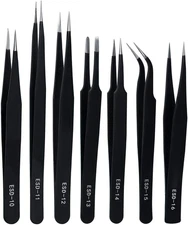Precision ESD Anti-Static Tweezers, 7 Pcs Stainless Steel Tweezers Set for Elect