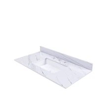 43" White Marble Vanity Top w/ Undermount Sink, 3 Holes, 4" Backsplash
