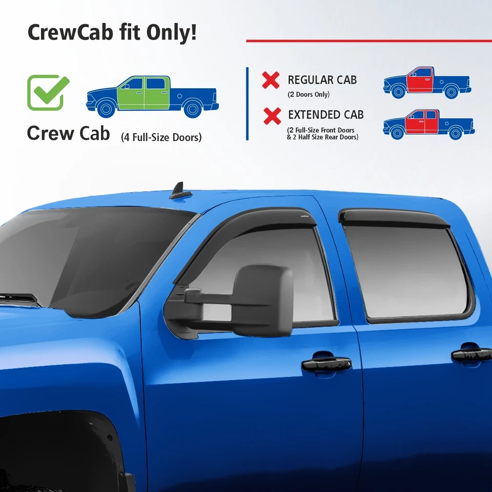 Deflectores de ventana lateral para Chevy Silverado 2007-2013 doble cabina protectores de lluvia ⭐⭐⭐⭐⭐⭐ Foto 3 de 4