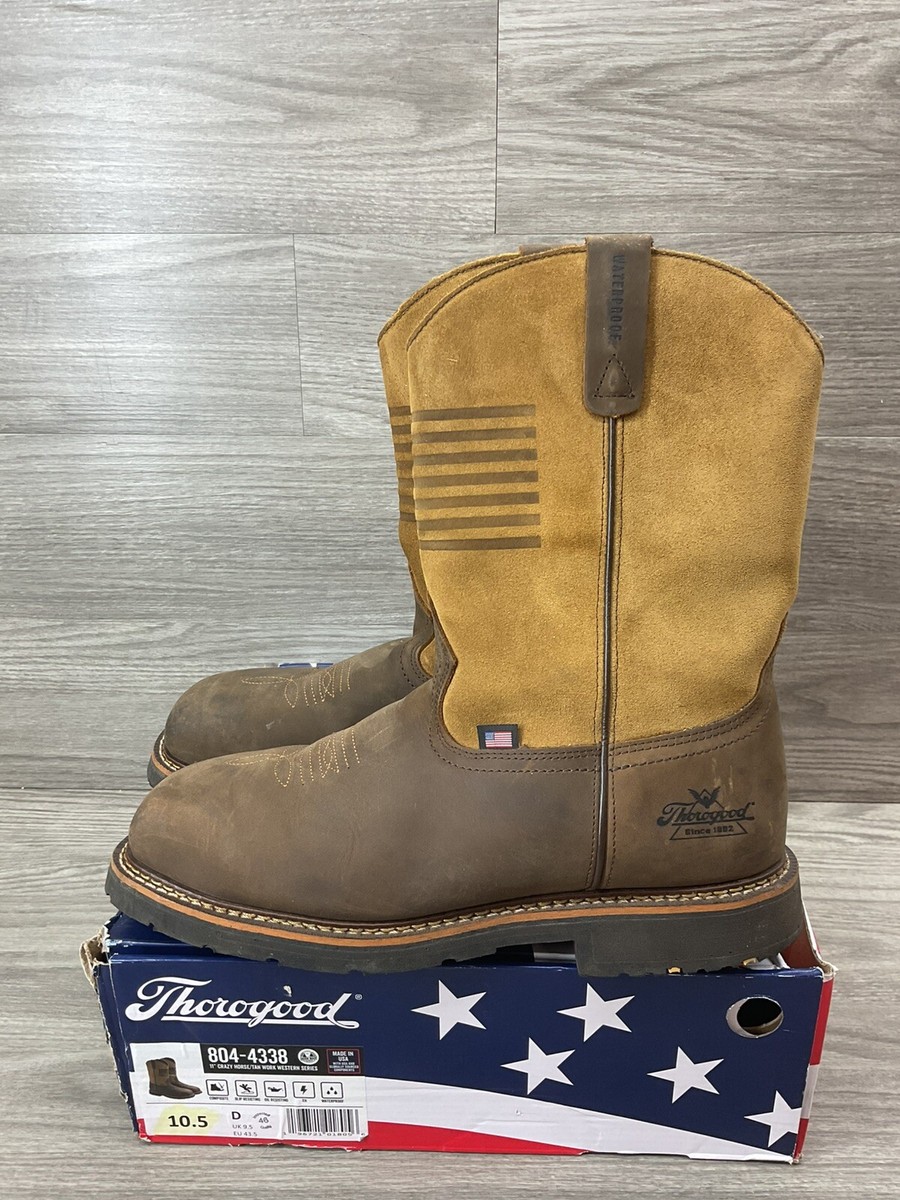 THOROGOOD WESTERN WATERPROOF CRAZY HORSE/TAN SAFETY TOE BOOTS 804