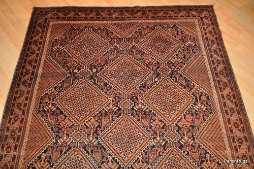 Antique Rug Late 19th Century 8' x 5' Qashqai Tribal Oriental Rug blue, rust - Picture 2 of 12
