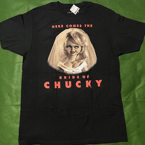 Bride Of Chucky Black Tee Shirt Size Large Cotton Shirt Here Comes the Bride