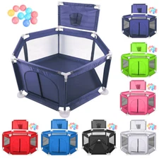 Safety Playpen Fence Foldable Kids Activity Center Play Yard Oxford 10 Ball