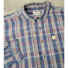 Carhartt Relaxed Fit Button Down BL Plaid Long Sleeve Work Shirt Mens 2XL Tall