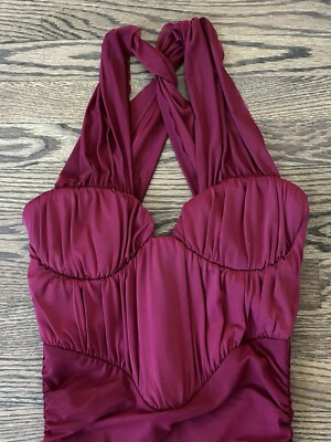 ASOS DESIGN Burgundy Red Oxblood Halter Mesh Ruched Midi Dress Size 4 | eBay