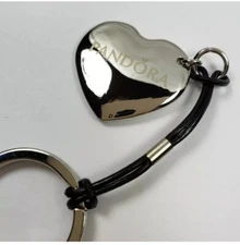 Engraved PANDORA Silver Tone HEART Charm KEY RING / KEY CHAIN or PURSE DANGLE