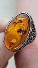 vintage Baltic Amber filigree sterling silver ring sz 6.5