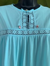 Vtg 70s JC Penney Nylon Lace Trim Long Silky Retro Lingerie Aqua Blue Sz M 35-37