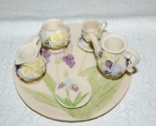 Popular Imports Mini Tea Set Iris Purple Yellow 7 Pieces 1994