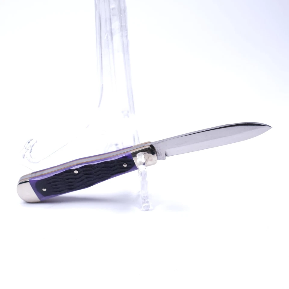 NAVAJA DE BOLSILLO PLEGABLE DE COLECCIÓN COMO NUEVA GALLINA ALEMANA Y GALLO BERTRAM PÚRPURA HUESO JIGGED Foto 4 de 4