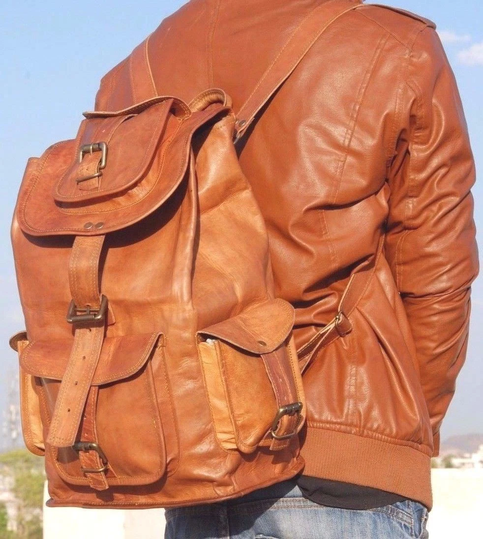 Men's Leather Backpack Bag Rucksack Messenger Laptop Satchel Genuine Vintage