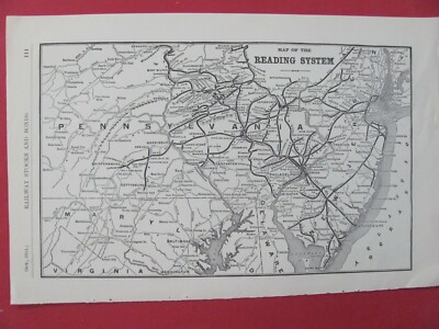 1911 READING RAILROAD ORIGINAL SYSTEM MAP ROUTES STATIONS RDG RR HISTORY