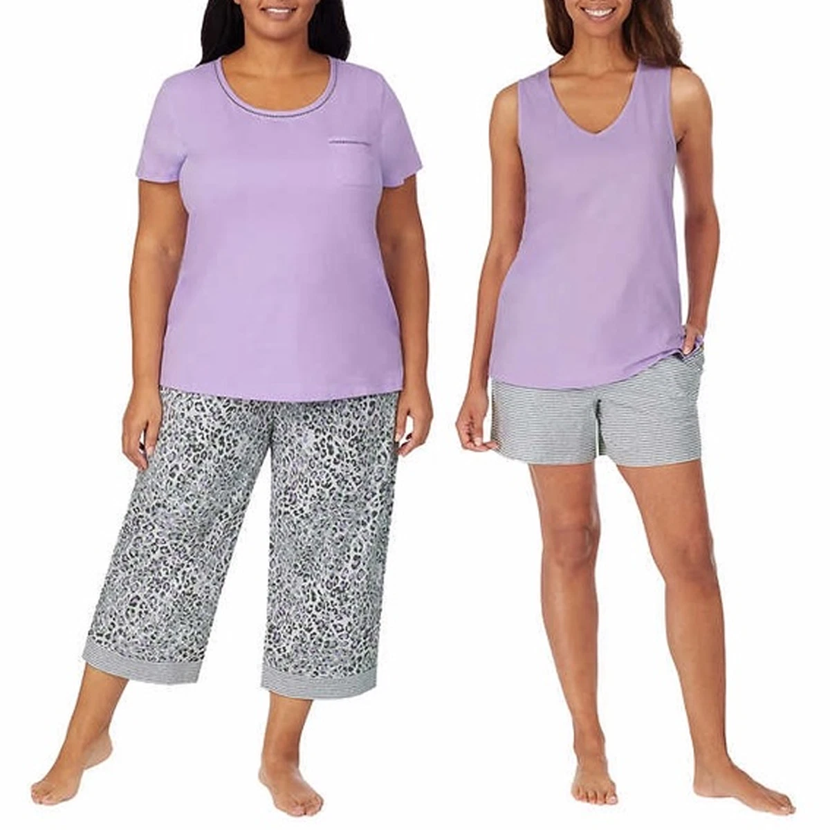 Carole Hochman Women's 4-Piece 100% Cotton Pajama Set XL Shirt Tank Capri  Short