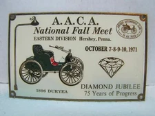 1971 HERSHEY AACA FALL MEET Car Club Plaque 1896 DURYEA DIAMOND JUBILEE