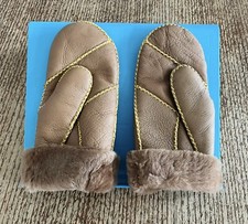 Leather and Faux Fur Mittens Girls Medium Brown One Size Hippie Boho Stitching