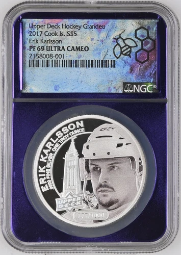 2017 COOK ISLANDS S$5 ERIK KARLSSON SILVER NGC PF 69 Ultra Cameo - MINTAGE 1K