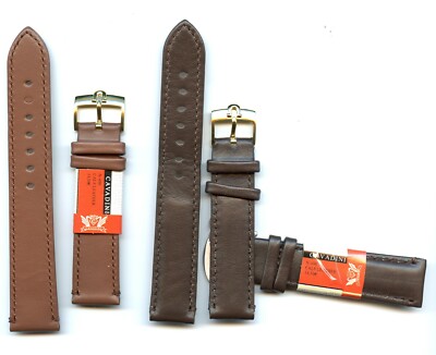 GENUINE BROWN CALF LEATHER CAVADINI STRAP 18mm, 19mm or 20mm & OMEGA GOLD BUCKLE