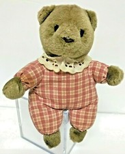 VINTAGE RARE Eden 7" Brown BEAR Plaid Pajamas 9" Plush