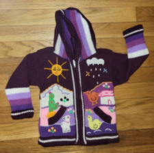 Child's Arpillera Handmade Peruvian Sweater - Purple- 9-12 months