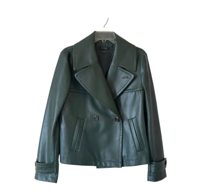 Ann Taylor Faux Leather Vegan Button Jacket Size Large Forest Green NWOT  $199 | eBay