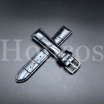 22 MM Black Genuine Leather Alligator Crocodile Watch Band Strap Replacement New