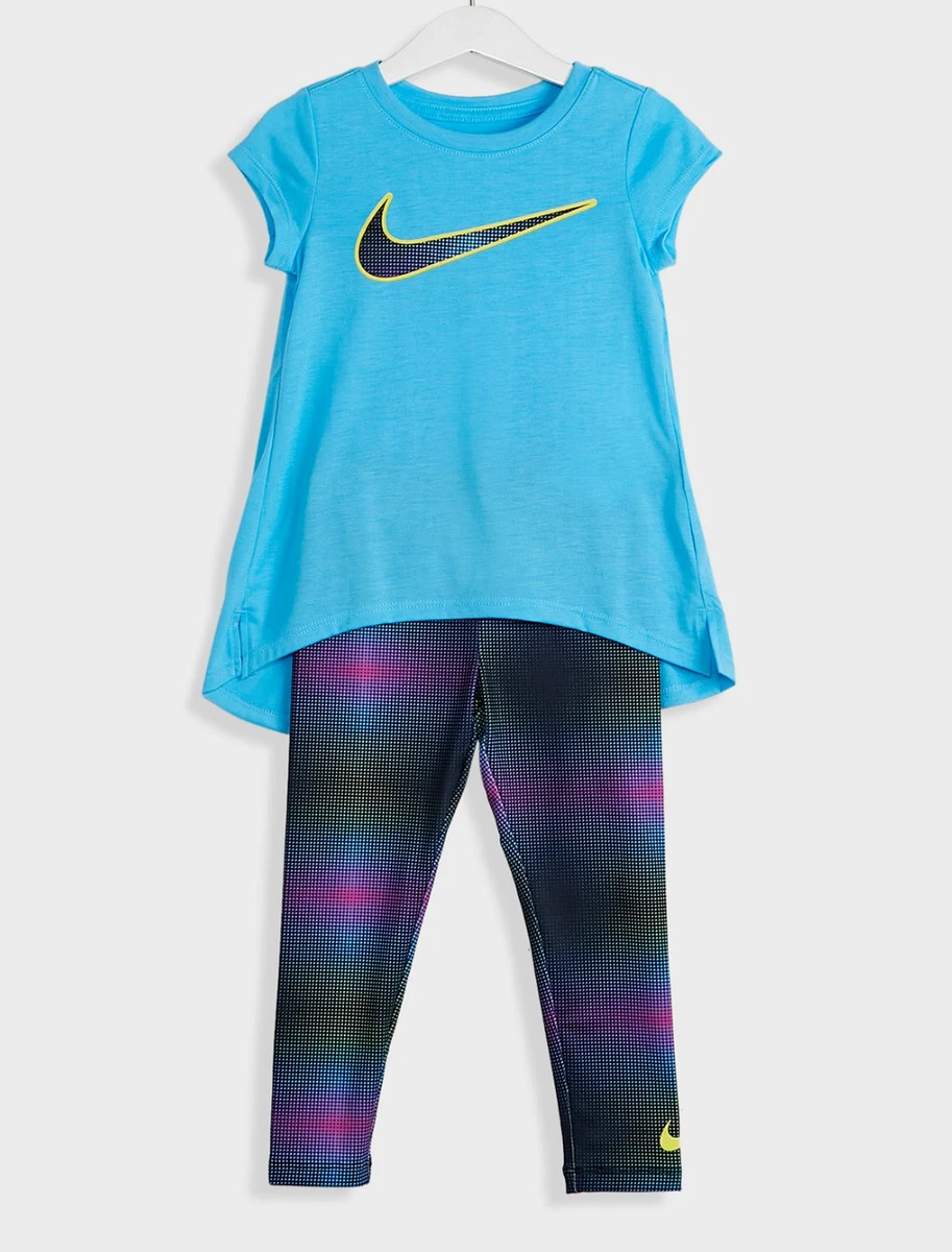 Nike Little Girls Blue Multi AOP Tee Leggings Set 36K570 023