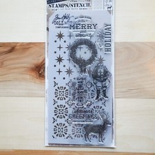 Stampers Anonymous Tim Holtz Christmas Stamps/Stencil Combo THMM135 8 PC