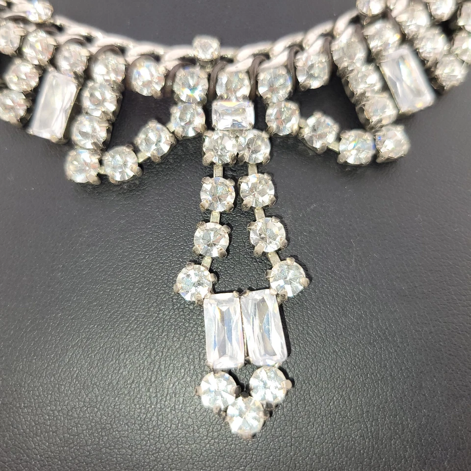 Designer Signed Fossil Chunky White Rhinestone Bib Waterfall Statement Necklace - Image 4 of 4