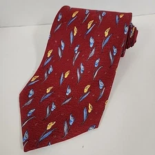 Altea Milano Deep Red Floral Silk Tie W/ Blue Yellow Cala Lillies - Italy 57"x4"