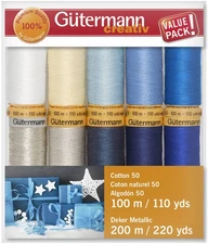 Gutermann Cotton 50 Holiday Thread Set - 10 Spools-Collection 2 - Silver Metalli