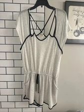 Grey And Black Strappy Romper, Size Large, Ties In Front
