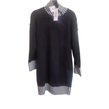 Hebeld Womens Striped Mock Neck Knit Sweater Dress Black White Size M New