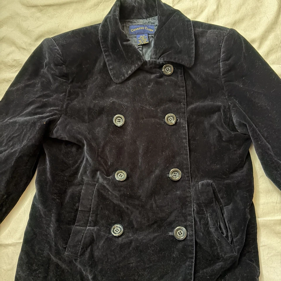 Charter Club女式天鹅绒学院核心纽扣西装外套海军蓝小号 — 第 2/4 张图片