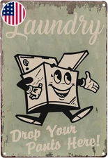 Laundry Drop Your Pants Here Vintage Retro Metal Sign Home Bathroom Laundry Deco