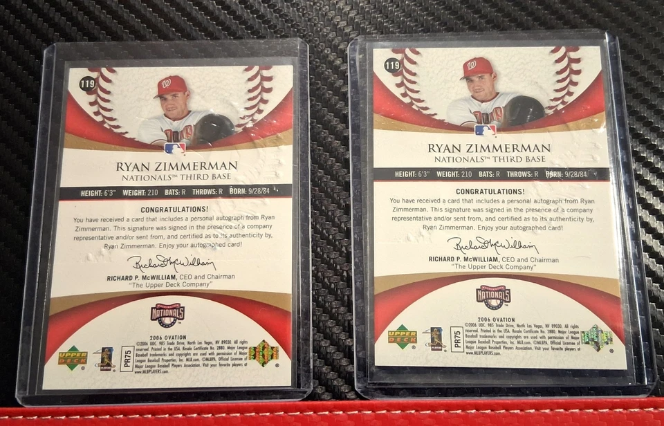 Tarjeta de béisbol 2006 Ryan Zimmerman #119 Gold Ovation de los Nacionales de Washington casi nueva Foto 3 de 3
