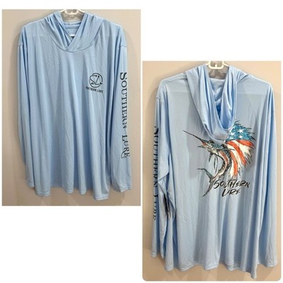 Southern Lure Men s sky blue USA sailfish long sleeve performance hoodie 3XL NWT