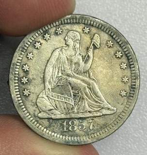 1857 S Seated Liberty Quarter Excellent Details Damaged