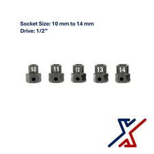 5 pc Nano Socket / Stuby Socket Set (10mm - 14mm) x 1/2" Drive by X1 Tools