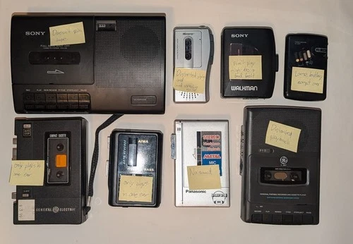 Vintage Cassette Player Parts Lot Panasonic, Sony Walkman, Aiwa, Magnavox, GE