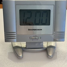 Vintage SOUNDESIGN Digital Alarm Clock – Battery Operated – Silver Finish – Test