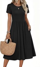 Women Summer Short Sleeve Midi Dress with Pockets Casual Aline