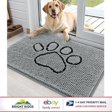 36x24 Dog Mat with Paw Print, Soft Chenille, Water Resistant for Entryway