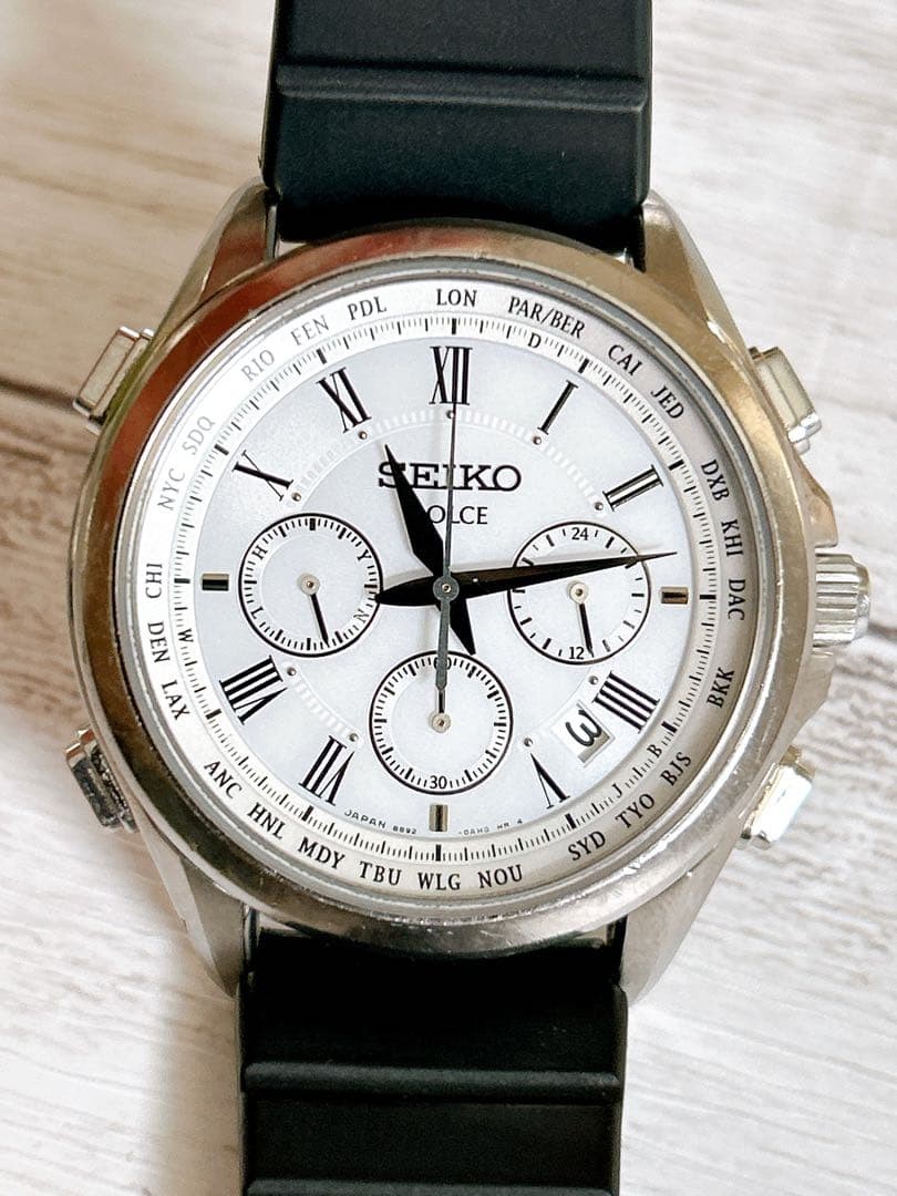8B92-0AJ0 Junk Radio SEIKO Watch Solar from Japan Chronograph Wave Dolce Men's - vintagewatches.pk