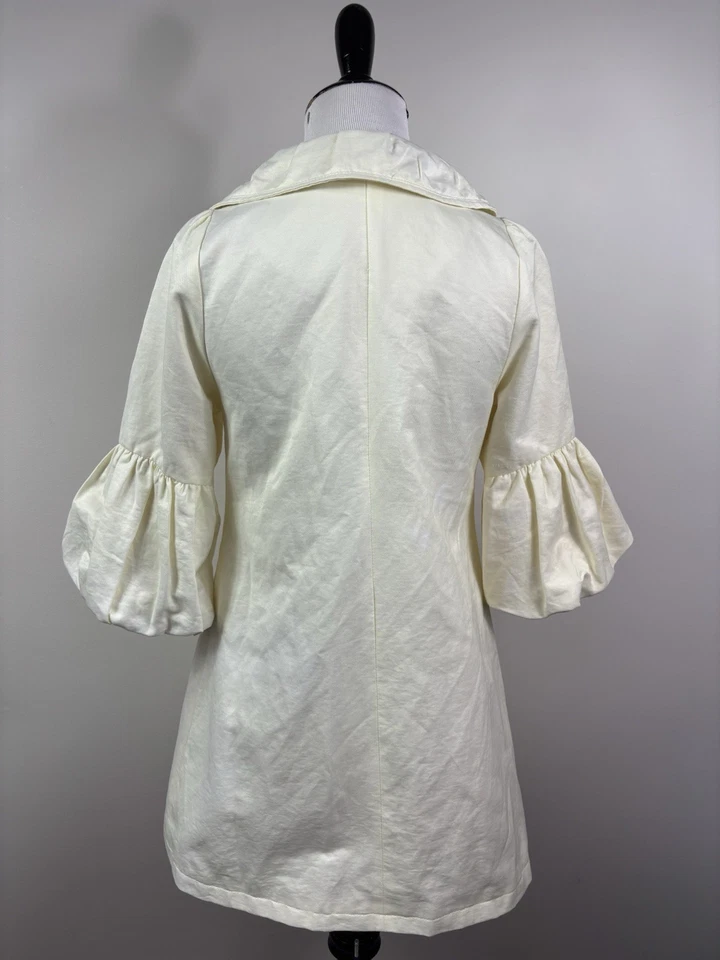 Chaqueta Anthropologie Ryu S Off White Plisada Puff Manga 3/4 Algodón Forrada Nueva Foto 3 de 4