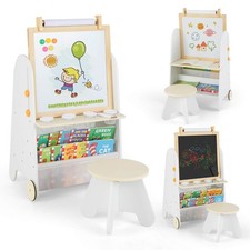 4-in-1 Kids Art Easel with Stool, Magnetic Whiteboard Chalkboard  Paper Roll
